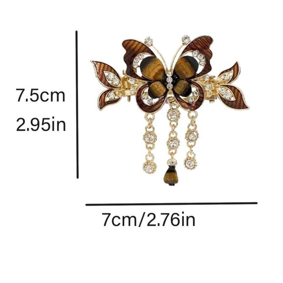 Red & Gold Butterfly Rhinestone Hair Clip - Picture 4 of 8
